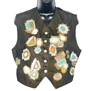 VINTAGE 80s 90s ART TO WEAR VEST BY PING PICO BOHO ARTSY GRUNGE PATCHWORK SZ 2